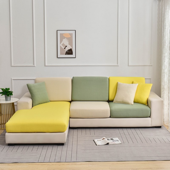 91家纺网 家纺一手货源 找家纺 兴妮雅家纺 2024新款冰丝面料组合沙发垫套 黄绿米