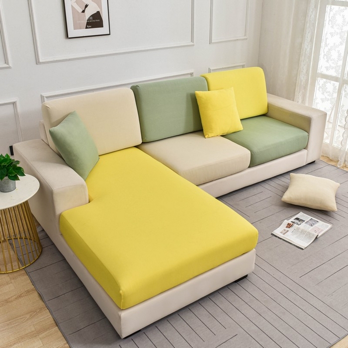 91家纺网 家纺一手货源 找家纺 兴妮雅家纺 2024新款冰丝面料组合沙发垫套 黄绿米