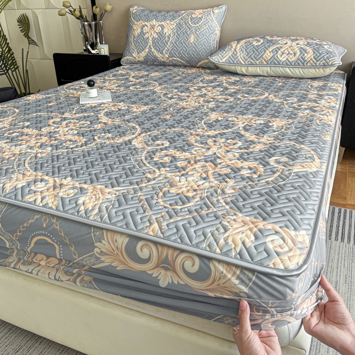 91家纺网 家纺一手货源 找家纺 诺梵 2024年凉感丝印花乳胶凉席床笠三件套 罗马假日