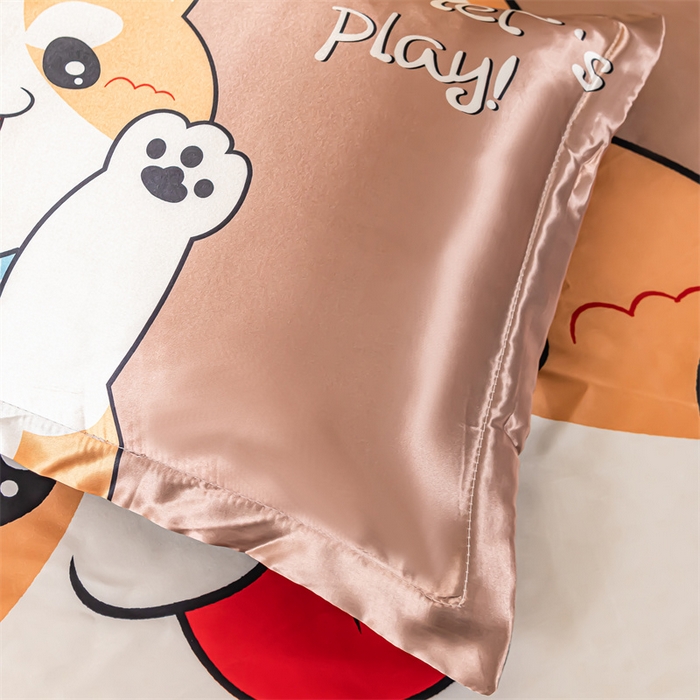 91家纺网 家纺一手货源 找家纺 梦舒羽 2025新款大版可水洗冰丝床笠宿舍床垫保护套三件套 可爱汪