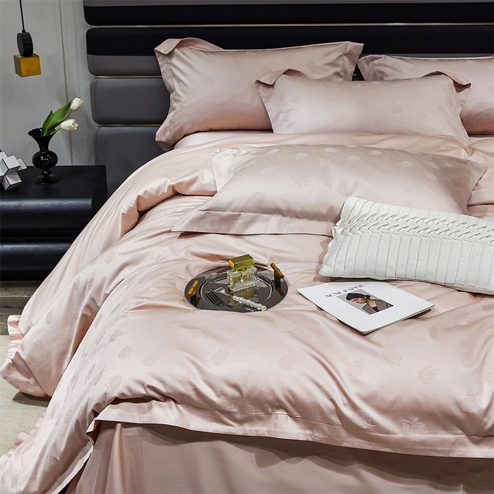 91家纺网 家纺一手货源 找家纺 红番天家居馆 2025新款长绒棉全棉提花四件套--格林系列 格林 白桃茶粉