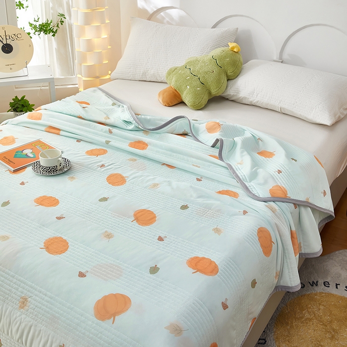 91家纺网 家纺一手货源 找家纺 牛魔王 2025新款冰丝凉感丝夏被 南瓜-绿