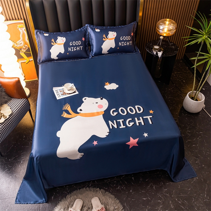 91家纺网 家纺一手货源 找家纺 梦舒羽 2025新款大版可水洗冰丝床单宿舍床垫保护罩三件套 白白熊