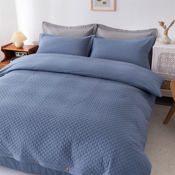 91家纺网 家纺一手货源 找家纺 优乐家纺 2025新款全棉水洗纯棉夹棉绗缝加厚四件套 经典蓝