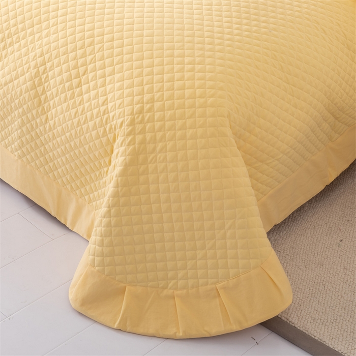 91家纺网 家纺一手货源 找家纺 优乐家纺 2025新款全棉床盖三件套水洗纯棉夹棉绗缝加厚铺盖 香橙黄