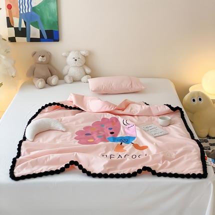 喜多兔儿童家纺 2024新品全棉水洗棉夏被空调被小安馨被子 粉色小孔雀