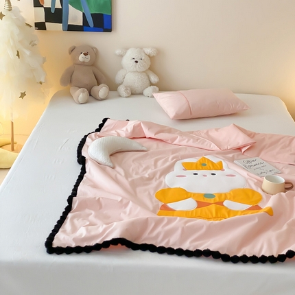 喜多兔儿童家纺 2024新品全棉水洗棉夏被空调被小安馨被子 粉色小兔子