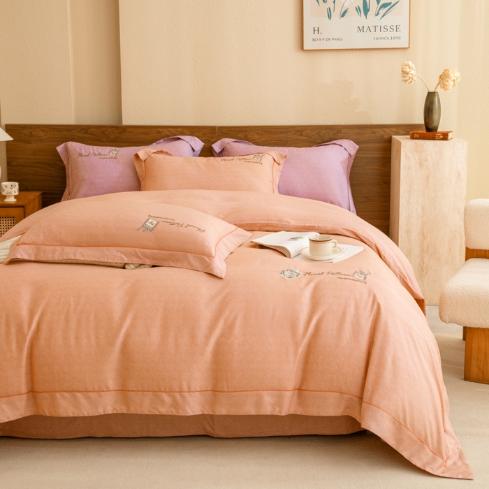 91家纺网 家纺一手货源 找家纺 绒博士 2024新款120支天丝棉四件套-玛奇朵 桔色