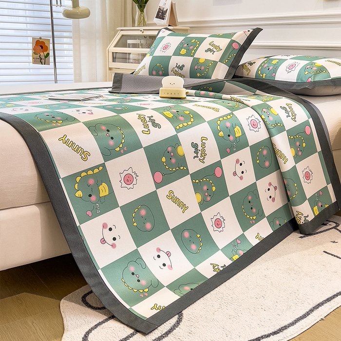 91家纺网 家纺一手货源 找家纺 2024新款60D数码印花卡通冰丝席-成人款 恐龙宝贝