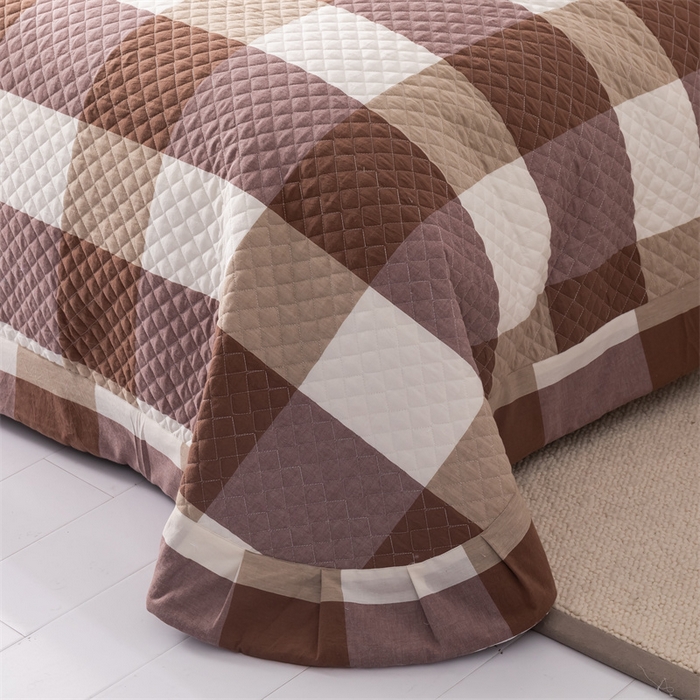 91家纺网 家纺一手货源 找家纺 优乐家纺 2025新款全棉床盖三件套水洗纯棉夹棉绗缝加厚铺盖 咖大格