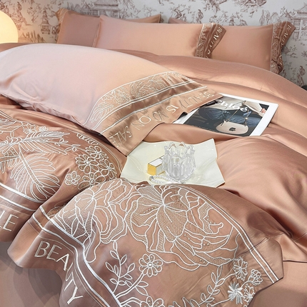 91家纺网 家纺一手货源 找家纺 （总） 2024新款Ａ类母婴级凉感真丝夏季裸睡丝滑床单床笠轻奢风刺绣四件套