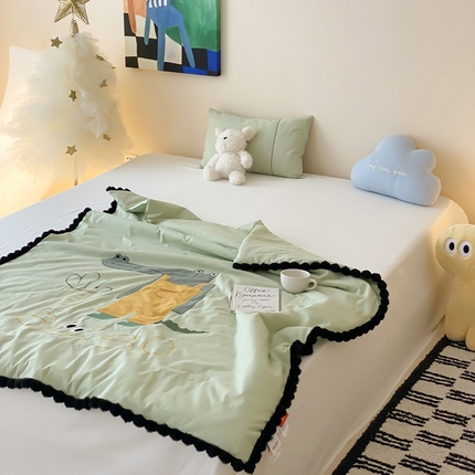 喜多兔儿童家纺 2024新品全棉水洗棉夏被空调被小安馨被子 绿色小鳄鱼