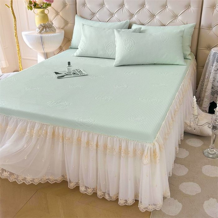 91家纺网 家纺一手货源 找家纺 恒爱A类冰丝豆豆床裙款国色天香系列凉席 薄荷绿