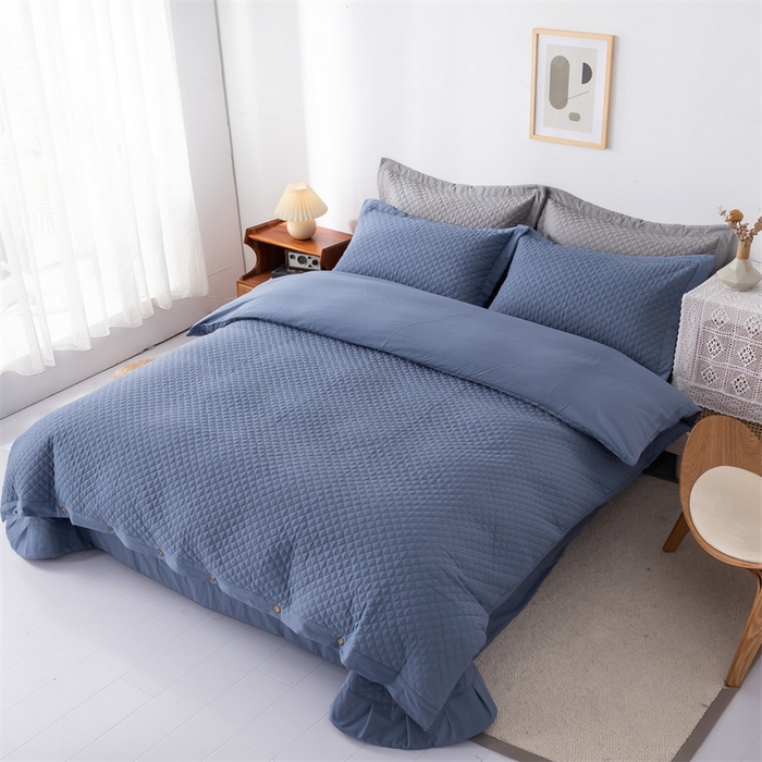 91家纺网 家纺一手货源 找家纺 优乐家纺 2025新款全棉水洗纯棉夹棉绗缝加厚四件套 经典蓝