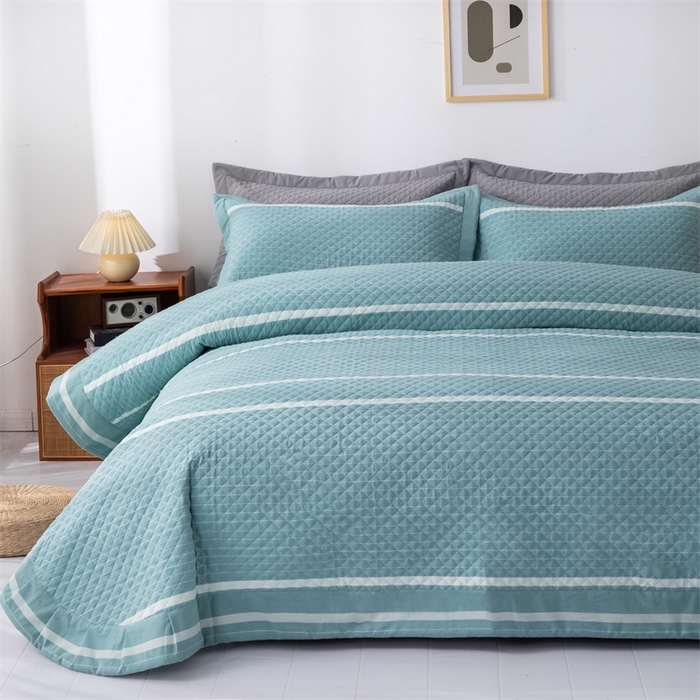 91家纺网 家纺一手货源 找家纺 优乐家纺 2025新款全棉床盖三件套水洗纯棉夹棉绗缝加厚铺盖 青春绿