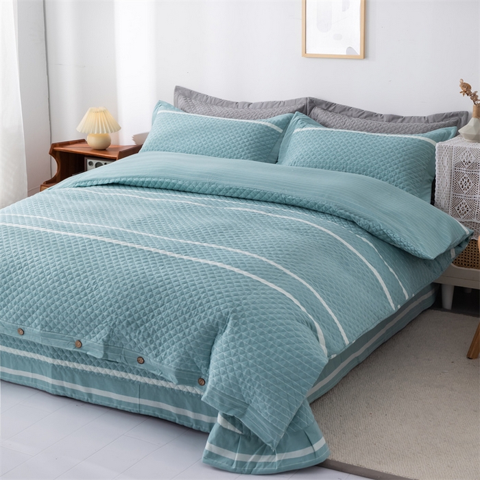 91家纺网 家纺一手货源 找家纺 优乐家纺 2025新款全棉四件套水洗纯棉夹棉绗缝加厚被罩 青春绿