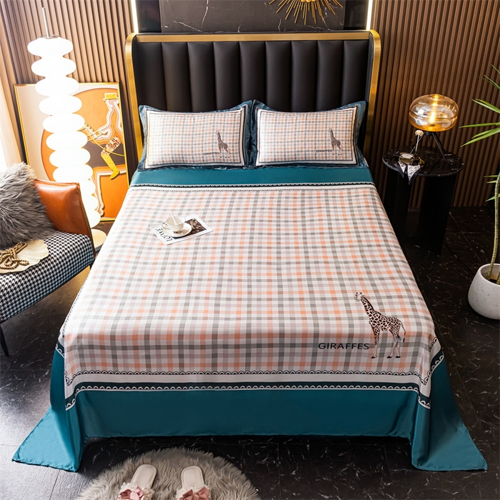 91家纺网 家纺一手货源 找家纺 梦舒羽 2025新款大版可水洗冰丝床单宿舍床垫保护罩三件套 长颈鹿