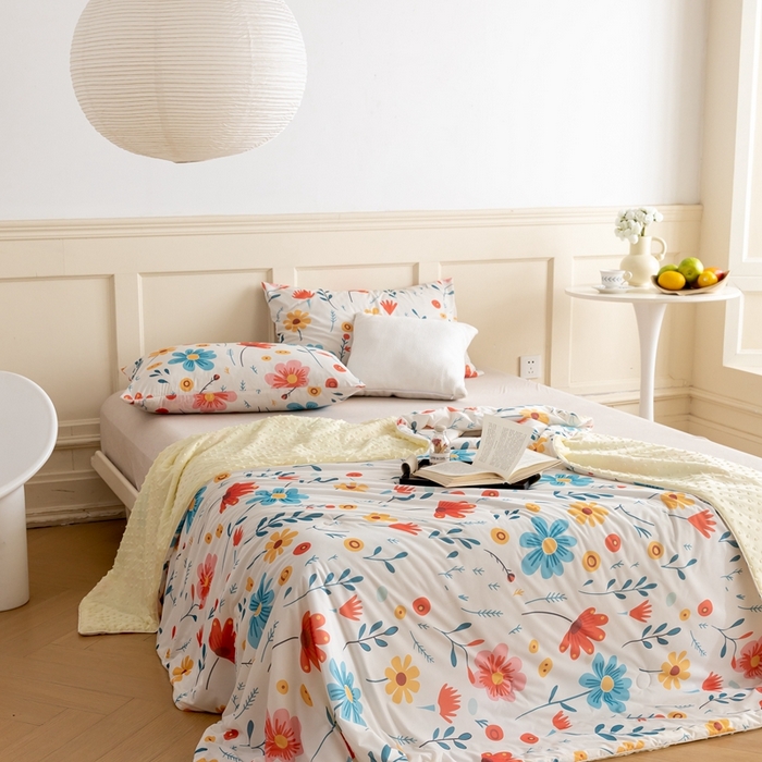 91家纺网 家纺一手货源 找家纺 绒梦里 2024新款有氨印花小凉皮凉感冰豆豆夏被小清新儿童夏凉被空调被繁花