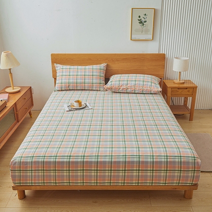 91家纺网 家纺一手货源 找家纺 居眠 2024新款全棉色织单纯水洗棉无印 床笠 映梦 粉