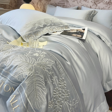 91家纺网 家纺一手货源 找家纺 （总） 2024新款Ａ类母婴级凉感真丝夏季裸睡丝滑床单床笠轻奢刺绣四件套