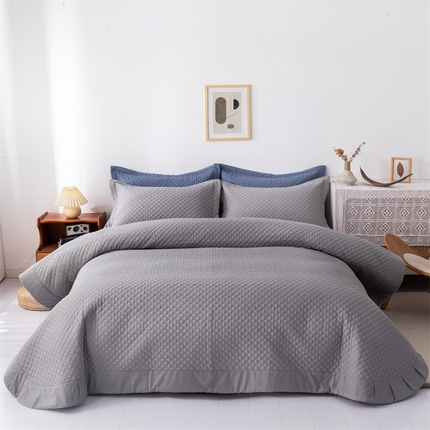 91家纺网 家纺一手货源 找家纺 优乐家纺2025新款全棉床盖三件套水洗纯棉夹棉绗缝加厚铺盖 皇宫灰