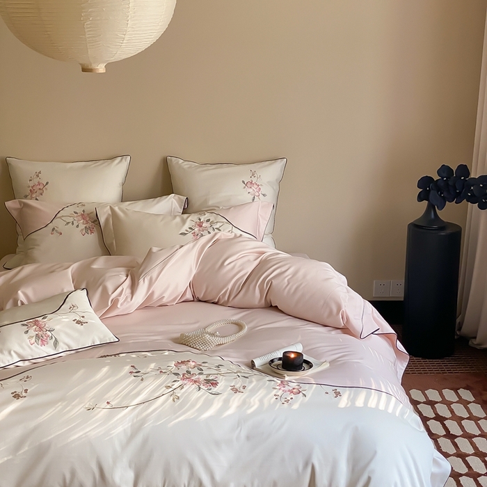91家纺网 家纺一手货源 找家纺 MIU缪家居-2024新款100支全棉四件套-点春枝 点春枝（粉）