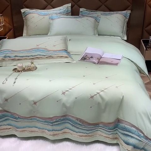 91家纺网 家纺一手货源 找家纺 红番天家居馆 2025新款长绒棉系列四件套-罗马之恋 芥末绿