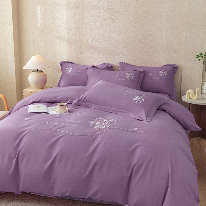 91家纺网 家纺一手货源 找家纺 绒博士 2024新款全棉磨毛暗合四件套-倾城之恋 紫色