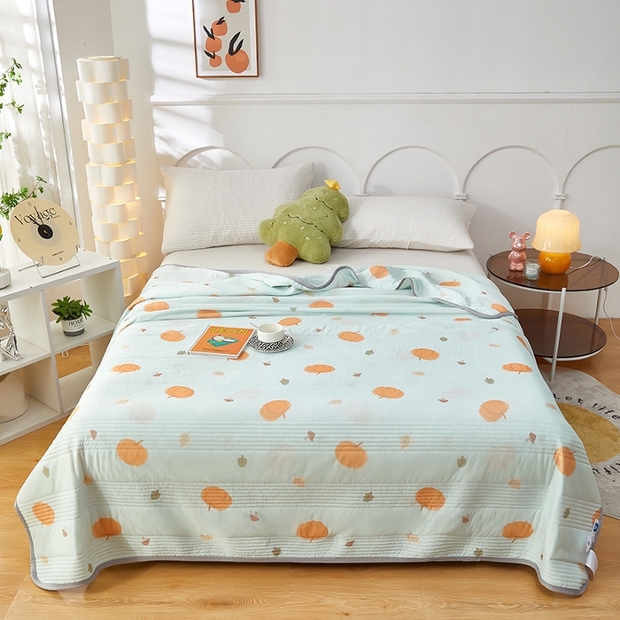 91家纺网 家纺一手货源 找家纺 牛魔王 2025新款冰丝凉感丝夏被 南瓜-绿