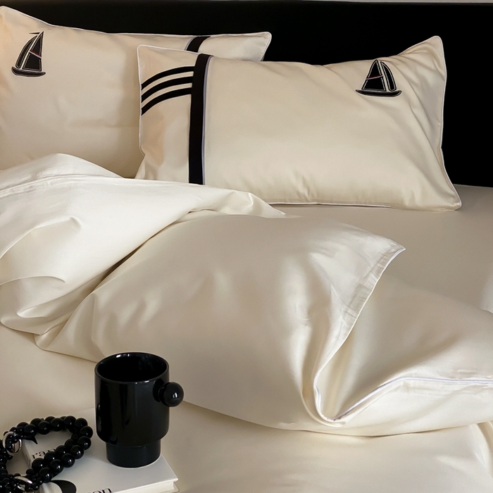 91家纺网 家纺一手货源 找家纺 MIU缪家居-2024新款100支全棉四件套-航海日记 黑珍珠号（白）