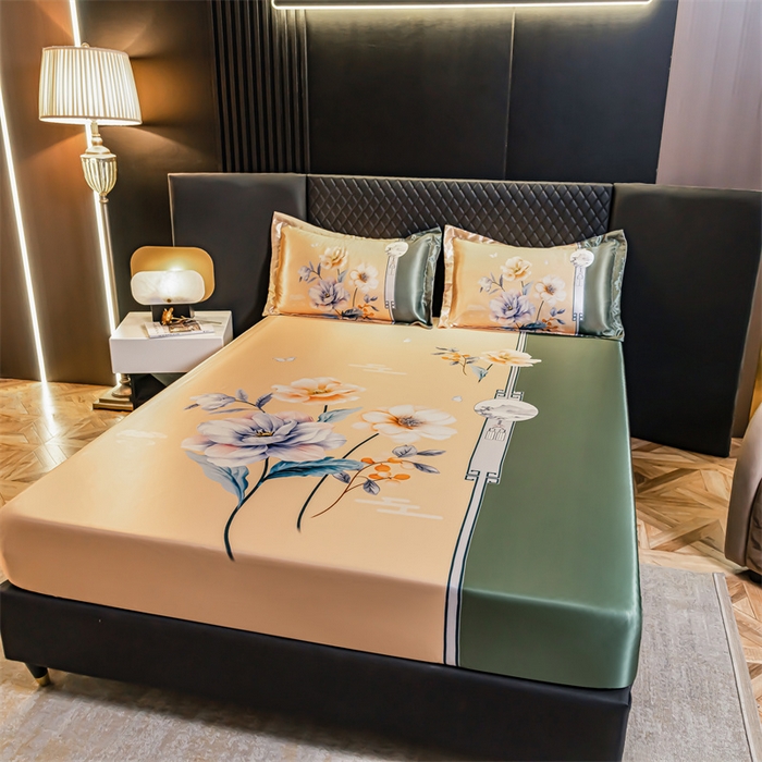 91家纺网 家纺一手货源 找家纺 梦舒羽 2025新款大版可水洗冰丝床笠宿舍床垫保护套三件套 暗香