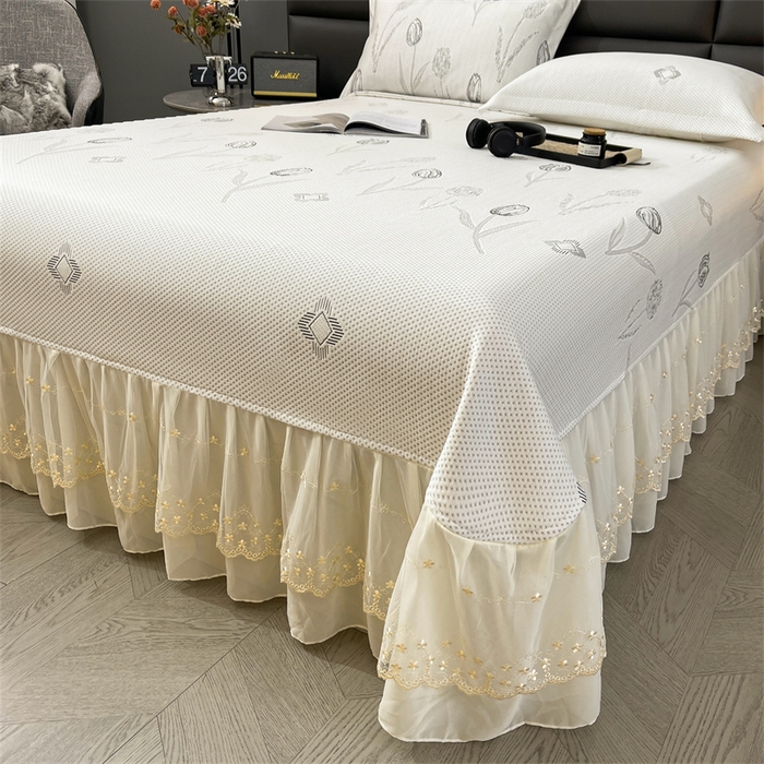 91家纺网 家纺一手货源 找家纺 恒爱2024新款冰感豆豆床单款凉席 水仙百合-灰