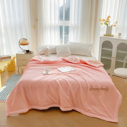 花言狐语 2025新款水洗华夫格宽包边大豆夏被 宝丽格-少女粉