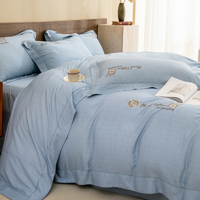 91家纺网 家纺一手货源 找家纺 绒博士 2024新款120支天丝棉四件套-玛奇朵 兰色