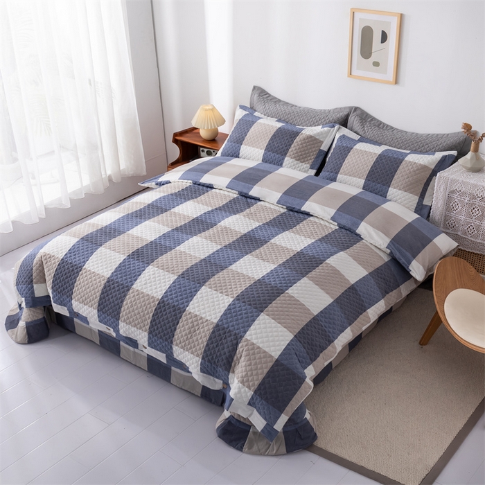 91家纺网 家纺一手货源 找家纺 优乐家纺 2025新款全棉四件套水洗纯棉夹棉绗缝加厚被罩 蓝大格