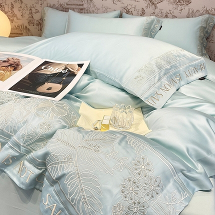 91家纺网 家纺一手货源 找家纺 （总） 2024新款Ａ类母婴级凉感真丝夏季裸睡丝滑床单床笠轻奢风刺绣四件套