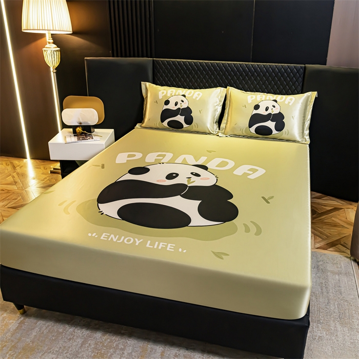 91家纺网 家纺一手货源 找家纺 梦舒羽 2025新款大版可水洗冰丝床笠宿舍床垫保护套三件套 小熊猫