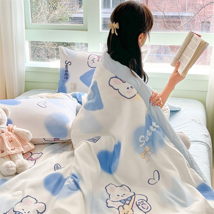 91家纺网 家纺一手货源 找家纺 古吉梦2024新款水洗棉小清新印花夏被被子被芯 夏被-爱心熊