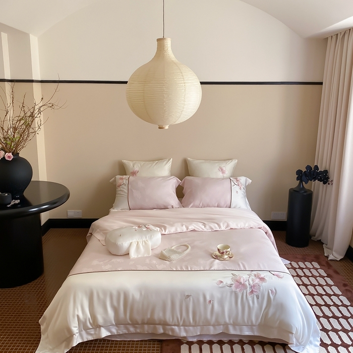 91家纺网 家纺一手货源 找家纺 MIU缪家居-2024新款100支天丝棉提花四件套-木兰诗语 木兰诗语（粉）