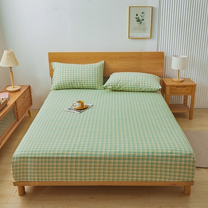 91家纺网 家纺一手货源 找家纺 居眠 2024新款全棉色织单纯水洗棉无印 床笠 都灵 绿
