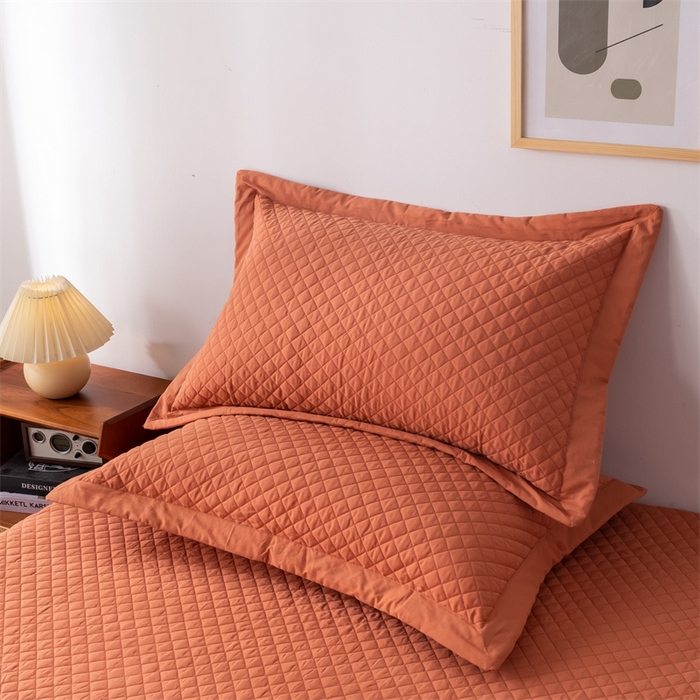 91家纺网 家纺一手货源 找家纺 优乐家纺 2025新款全棉枕套水洗纯棉夹棉绗缝加厚枕芯罩 溶蜜橙