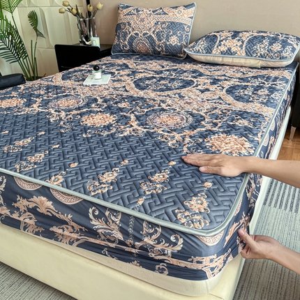 诺梵 2024年凉感丝印花乳胶凉席床笠三件套 繁花似锦