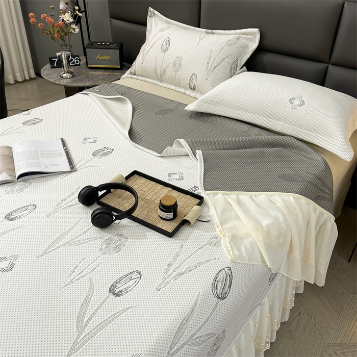 91家纺网 家纺一手货源 找家纺 恒爱2024新款冰感豆豆床单款凉席 水仙百合-灰