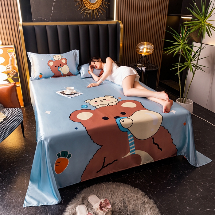 91家纺网 家纺一手货源 找家纺 梦舒羽 2025新款大版可水洗冰丝床单宿舍床垫保护罩三件套 抱抱熊