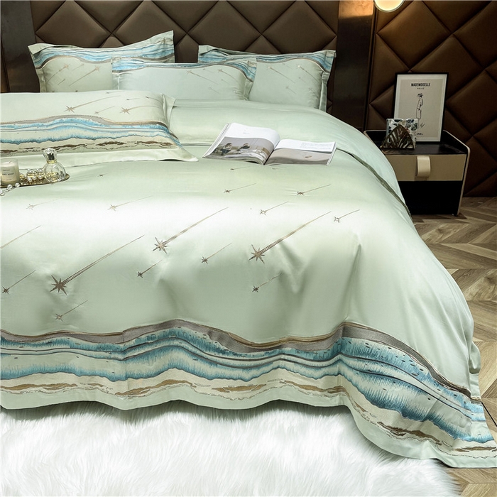 91家纺网 家纺一手货源 找家纺 红番天家居馆 2025新款长绒棉系列四件套-罗马之恋 芥末绿