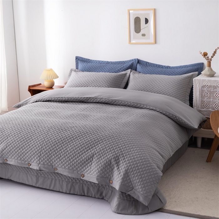 91家纺网 家纺一手货源 找家纺 优乐家纺2025新款全棉四件套水洗纯棉夹棉绗缝加厚被罩 皇宫灰