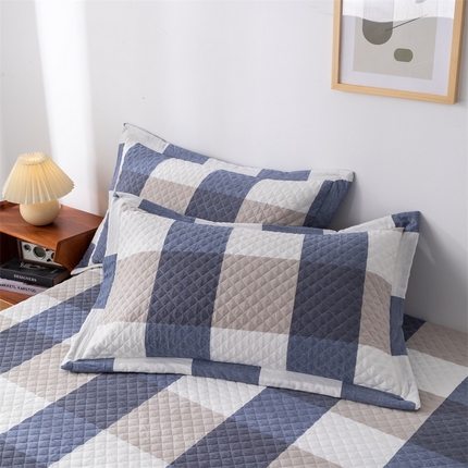 优乐家纺 2025新款全棉枕套水洗纯棉夹棉绗缝加厚枕芯罩蓝大格