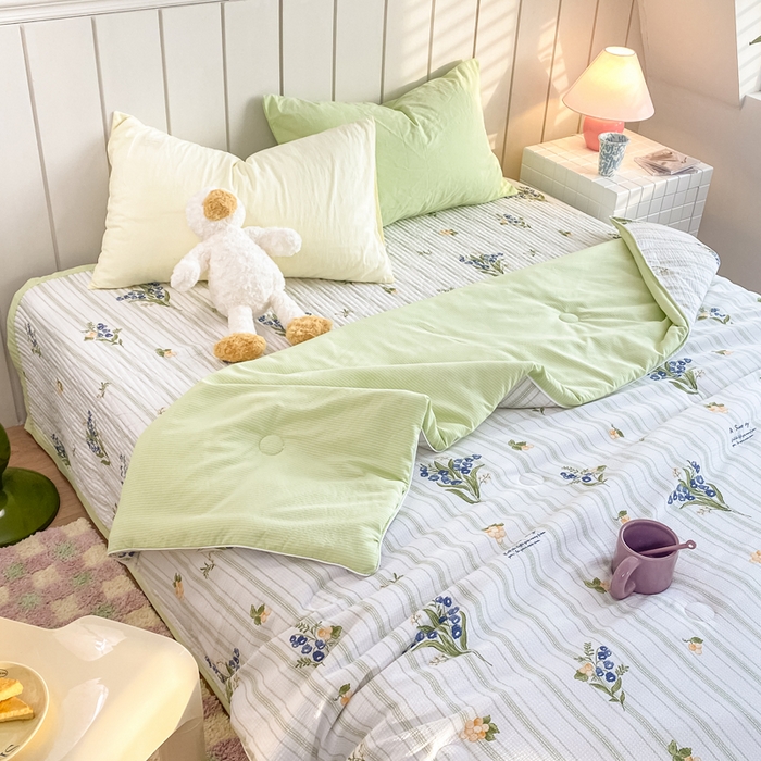 91家纺网 家纺一手货源 找家纺 羋多家纺 2024新款麻绳印花小米棉夏被云感泡芙棉被子泡泡纱单夏被（另有单独床盖）浅浅叶语