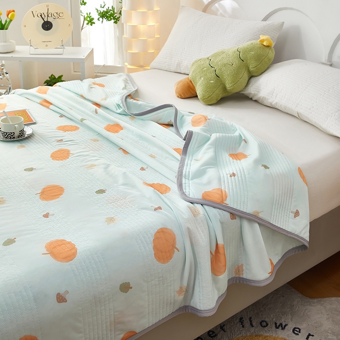 91家纺网 家纺一手货源 找家纺 牛魔王 2025新款冰丝凉感丝夏被 南瓜-绿