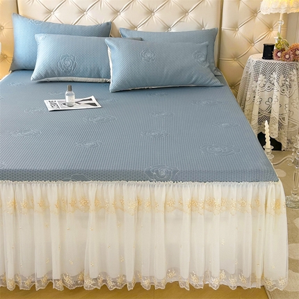 恒爱A类冰丝豆豆床裙款国色天香系列凉席 橄榄绿